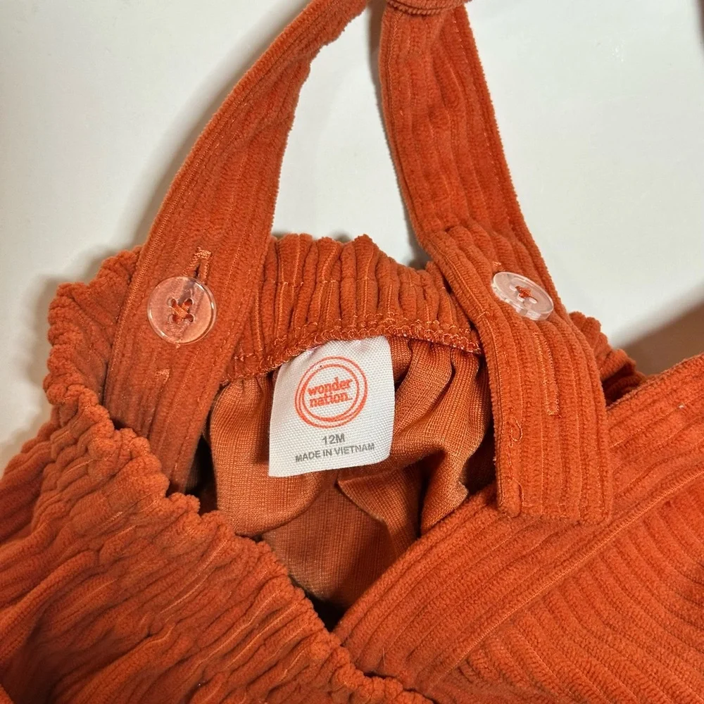 Wonder Nation Baby Girl Orange/Brown Corduroy Overall Dress Size 12M - Picture 8 of 8